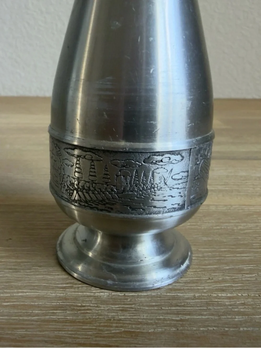 Vintage Pewter Skinny Bud Vases And Pitcher 8” and 6” Tall Silver Color Set of 2